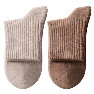 95%纯羊毛袜子女秋冬中筒袜加绒加厚美利奴毛圈袜东北冬季保暖袜