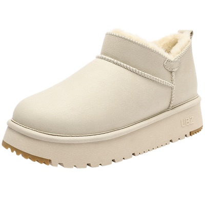 UBZ冬季防水厚底加绒白色雪地靴