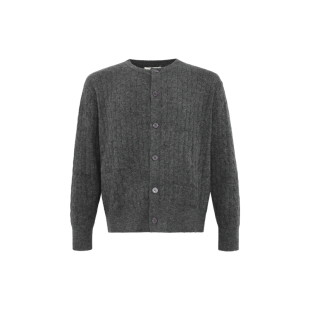 VERY FEWEST 复古vintage羊毛混纺麻花纹理开衫毛衣男老钱针织衫