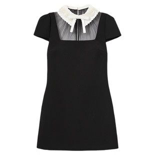 self-portrait 2026早春新款经典黑撞色翻领蝴蝶结连衣裙短裙