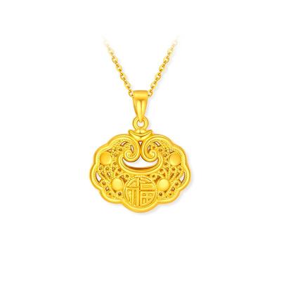 周大生黄金吊坠项链足金祥云福字平安金锁包挂坠女友节日生日礼物