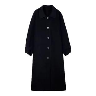 黑色双面羊绒大衣女赫本风2025秋冬新款高端中长款小个子毛呢外套