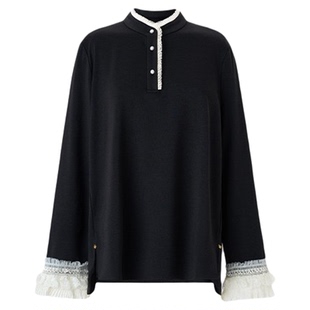 MNGATA G.宫小妍 云朵暖绒 假两件半高领精致花边秋冬上衣5102461