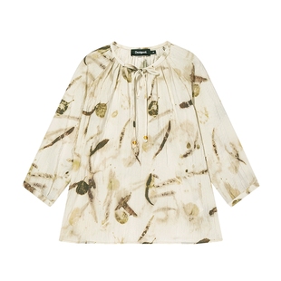 Desigual宽松抽象印花压褶肌理系带休闲时尚女士衬衫