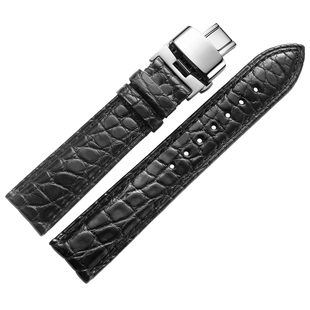 进口美洲鳄鱼皮表带男适用浪琴名匠万国积家欧米茄双面真皮手表带