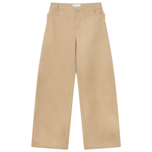 出逃赤岗西 中性风卡其色纯棉撞豹纹弯刀休闲裤男女款中低腰裤子