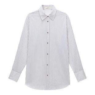 OCHIRLY欧时力 色织丝棉条纹长袖衬衫女防晒休闲上衣夏季新品