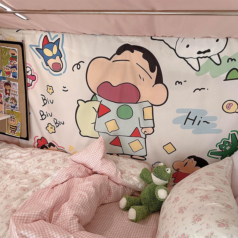 蜡笔小新宿舍床帘挂布上下铺大学生单人床墙面背景布装饰改造好物
