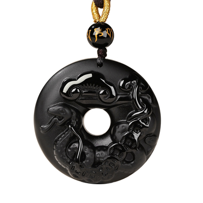 天然黑曜石十二生肖吊坠护身符