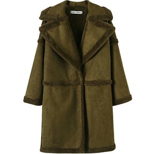 鹿皮绒羊羔毛皮毛一体复合外套中长款女加厚保暖小个子大衣