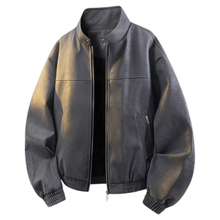 it FIVE CM哈林顿美式复古PU皮衣男款立领机车外套休闲痞帅皮夹克