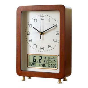 客厅报时座钟创意台式时钟坐钟实木家用简约带万年历方形台钟D542