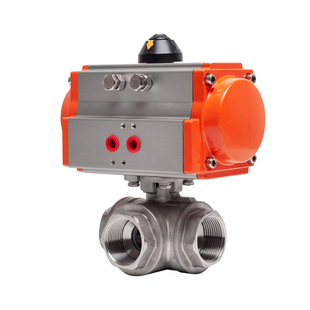 气动304不锈钢三通丝扣球阀Q614/5F-16P内螺纹4份T型/L型执行器