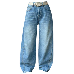 2026春新款Jeans阿凡牛A5518宽松显瘦阔腿弯刀裤女牛仔筒裤香蕉裤