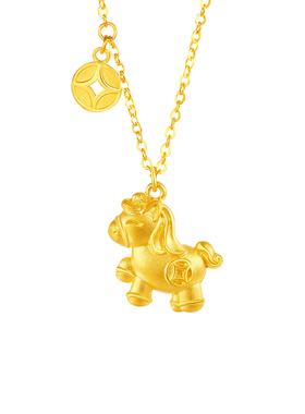 新年礼物小马项链时尚闪耀黄金色生肖马毛衣链国风马上有钱锁骨链