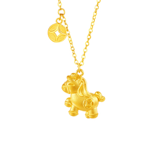 新年礼物小马项链时尚闪耀黄金色生肖马毛衣链国风马上有钱锁骨链