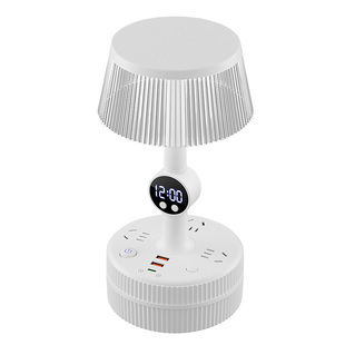 台灯带插座一体多功能卧室床头灯带时钟宿舍护眼智能语音声控台灯