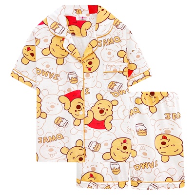 迪士尼情侣睡衣夏季男女款纯棉短袖套装夏天可爱维尼小熊家居服新