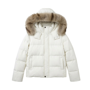 新国标90羽绒服女短款2025新款收腰版冬季修身高级感真毛领外套潮