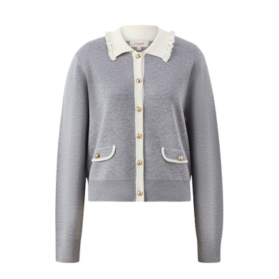 ELAND学院风翻领长袖毛针织衫