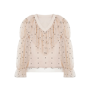 SourceWithU Rosé. 原创干枯玫瑰色波点雪纺上衣衬衫甜美半裙女