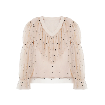 玫瑰波点雪纺上衣衬衫甜美半裙女