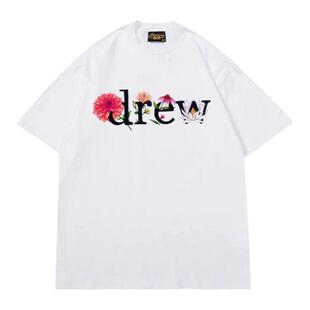 Drew字母花朵短袖T恤潮牌欧美高街贾斯汀比伯宽松情侣款纯棉上衣