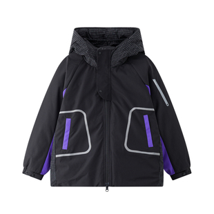 漫画家【三防羽绒】90绒儿童羽绒服耐磨保暖连帽中长拼色羽绒服