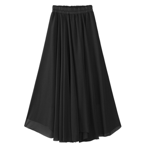 雪纺半身裙百褶裙垂感A字修身高腰中长款及踝小摆拖地长裙仙2025