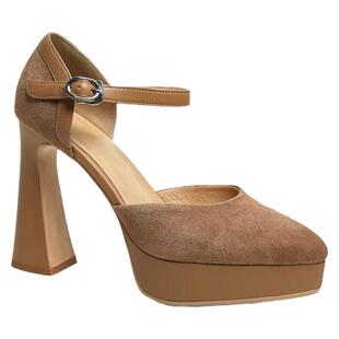 12cm超高跟防水台包头磨砂名媛风走秀一字扣带中空单鞋小码31—34