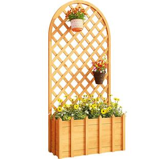 庭院花园花盆爬藤架室外阳台防腐木网格花架露台花箱隔断围栏布置