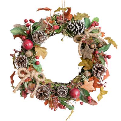 复古松果干花环墙饰圣诞氛围布置