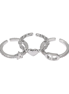 SHOWDIGU个性镶钻星星戒指套装