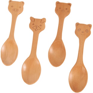 婴儿木勺子小吃饭用卡通家用可爱甜品冰淇淋勺儿童宝宝短柄勺韩式