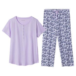 舒雅女士睡衣春夏新款针织纯棉短袖七分裤薄家居服套装24770H