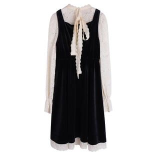 胖莹莹大码女装秋冬240斤胖妞洛丽塔蕾丝上衣绑带丝绒连衣裙套装