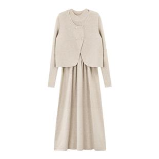 GCRUES时尚针织开衫连衣裙套装女秋季通勤百搭显瘦毛衣裙子两件套