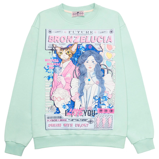 【陈添祥同款】Bronze Lucia绿色仿生少女圆领卫衣韩版可爱宽松