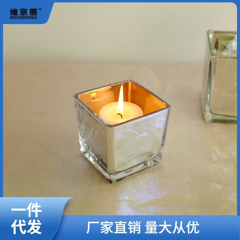 方形圆形玻璃器皿方缸银镜面玻璃电镀烛台花瓶萍聚
