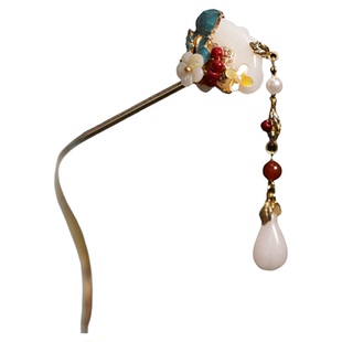 天然玉兰吊坠烧蓝高级感发簪明清宋制汉服古装日常宫廷风 望海潮