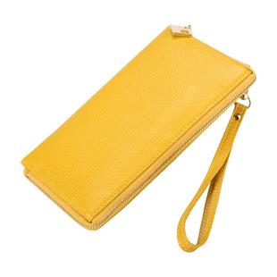 软牛皮长款手拎钱包女百搭2025新款黄色招财真皮双层小手包放手机