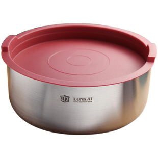 LUNKAI 18-10不锈钢带盖碗16CM泡面大圆碗沙拉三层加厚密封保鲜盒