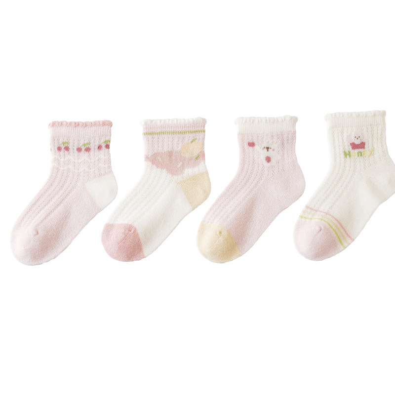 婴儿袜子春夏薄款新生儿宝宝透气网眼无骨袜女童中筒袜a类松口袜