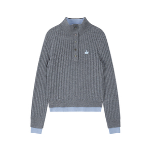 樱桃KIRSH 经典刺绣撞色假两件针织毛衣女2026春季Polo领长袖上衣