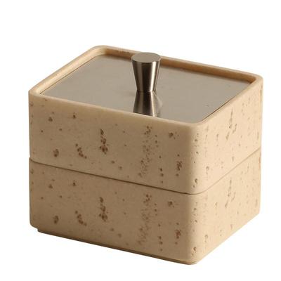 洞石牙线盒双层牙签盒棉签盒