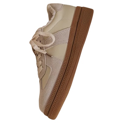 真皮德训鞋女加绒2025秋冬新款毛毛棉鞋防滑厚底复古运动休闲板鞋