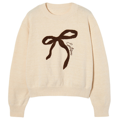 Eptison少女风蝴蝶结提花毛衣