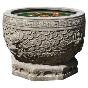 石雕鱼缸花盆仿古黄旧门海户外庭院石水槽水缸定做花岗岩招财摆件