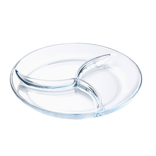 钢化玻璃三分格盘子早餐餐具分餐盘分隔盘家用水果盘多功能配菜盘