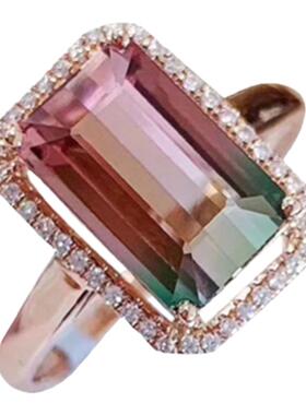 西瓜碧玺戒指18k金镶嵌女彩宝石